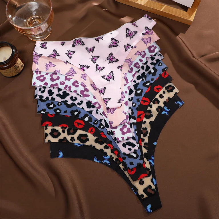 5pc Leopard Thongs | Seamless Ice Silk G-Strings