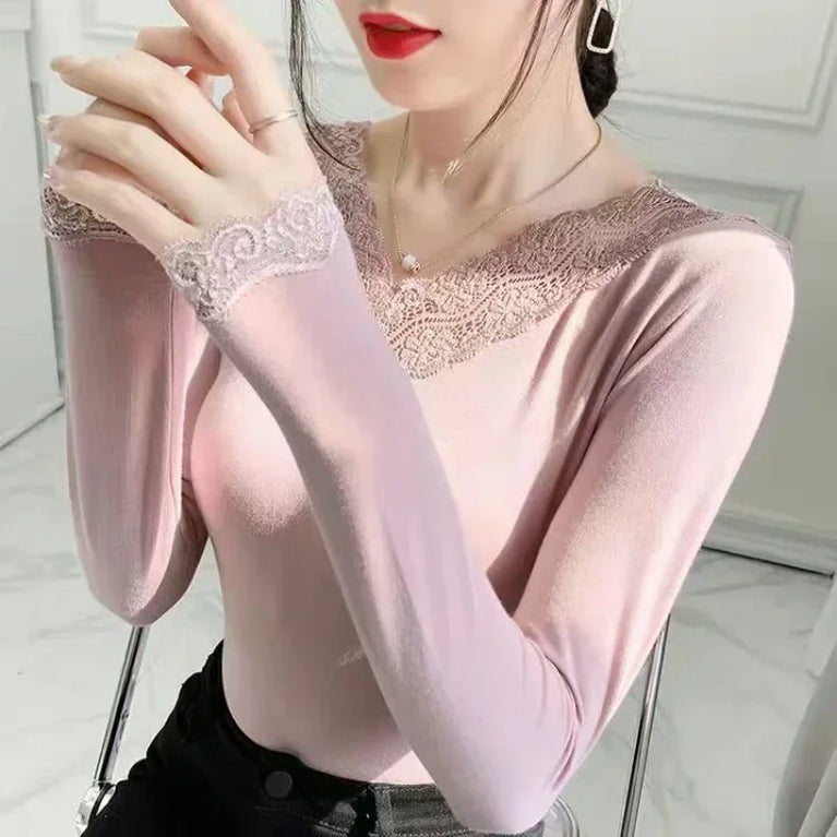 Autumn Long Sleeve Shirt V Neck Thin Blouse Women Top