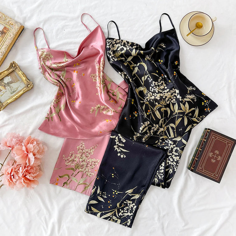 Women’s Sexy V-Neck Pajama Set | Sleeveless Cami & Pants