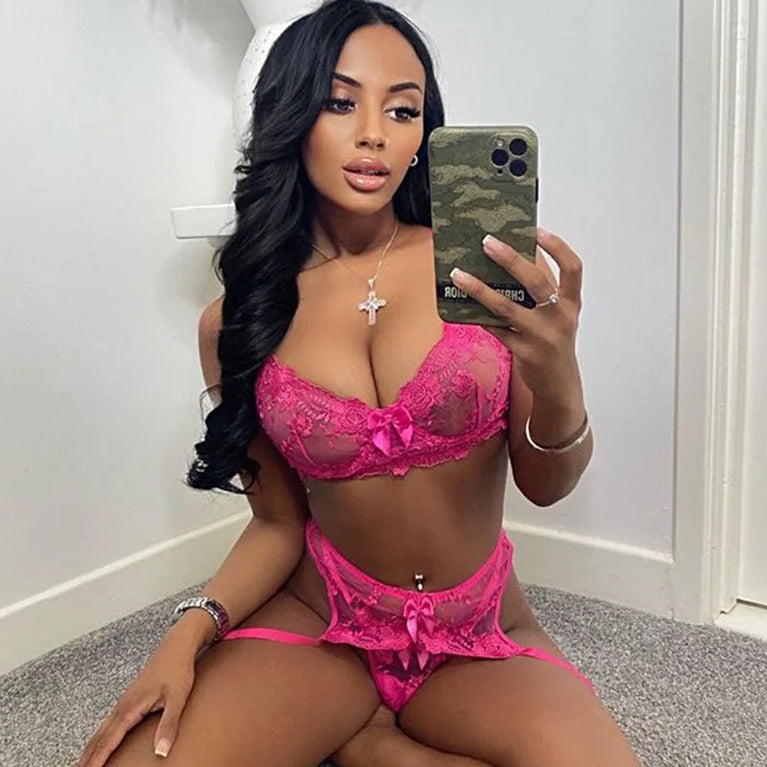 Solid Embroidery Underwire Bra & Brief Set – Sexy Unlined Lingerie
