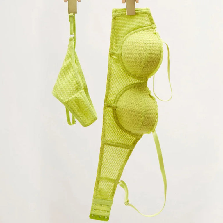 French 1/2 Cup Push-Up Bra Set | Fluorescent Lace Lingerie