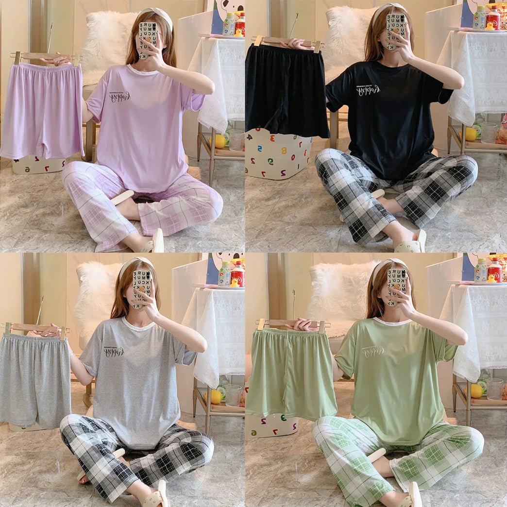 Women’s 3-Piece Summer Pajama Set | Short Sleeve & Trousers