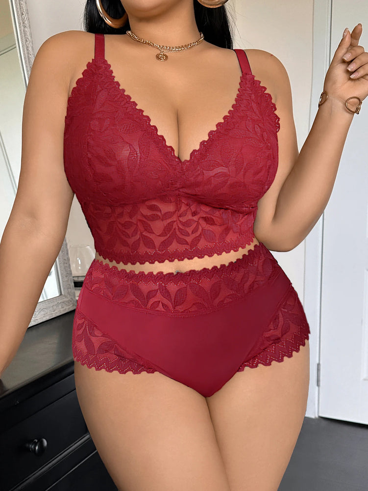 Plus Size Floral Lace Push Up Bra Set – Wireless Sexy Lingerie