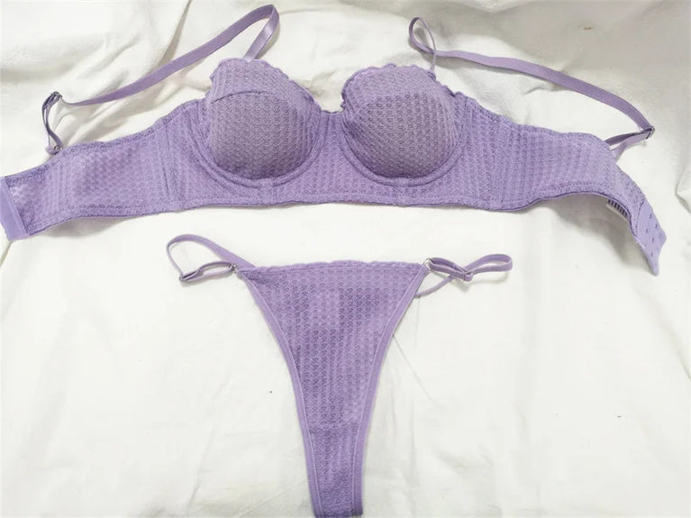 French 1/2 Cup Push-Up Bra Set | Fluorescent Lace Lingerie