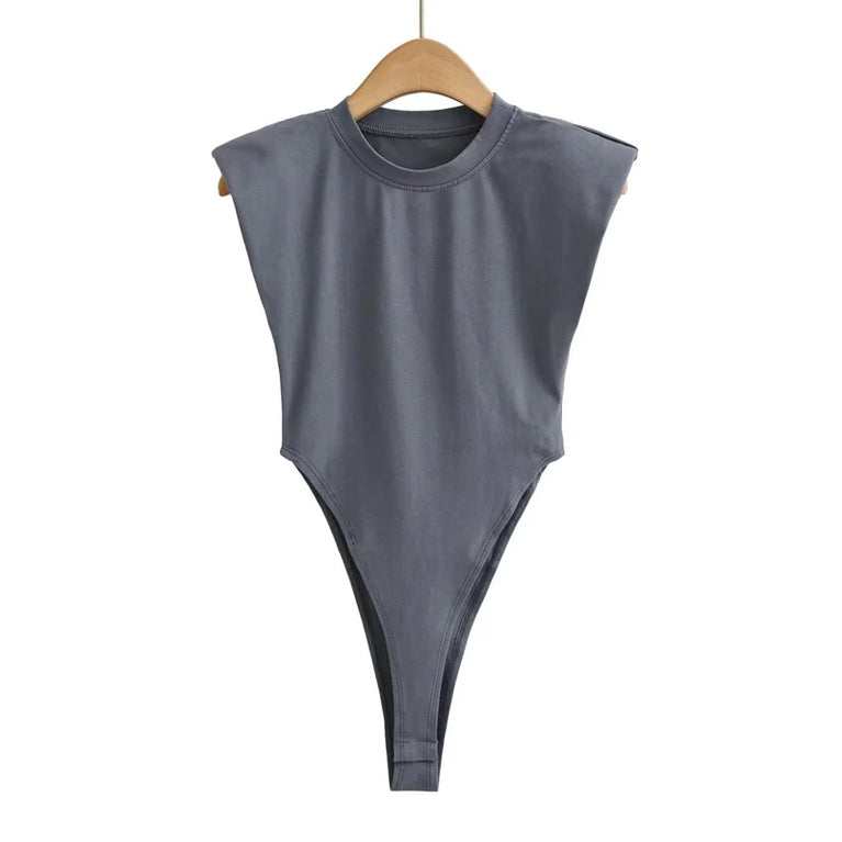 Padded Shoulder Bodysuit | Sexy Sleeveless Bodycon Top
