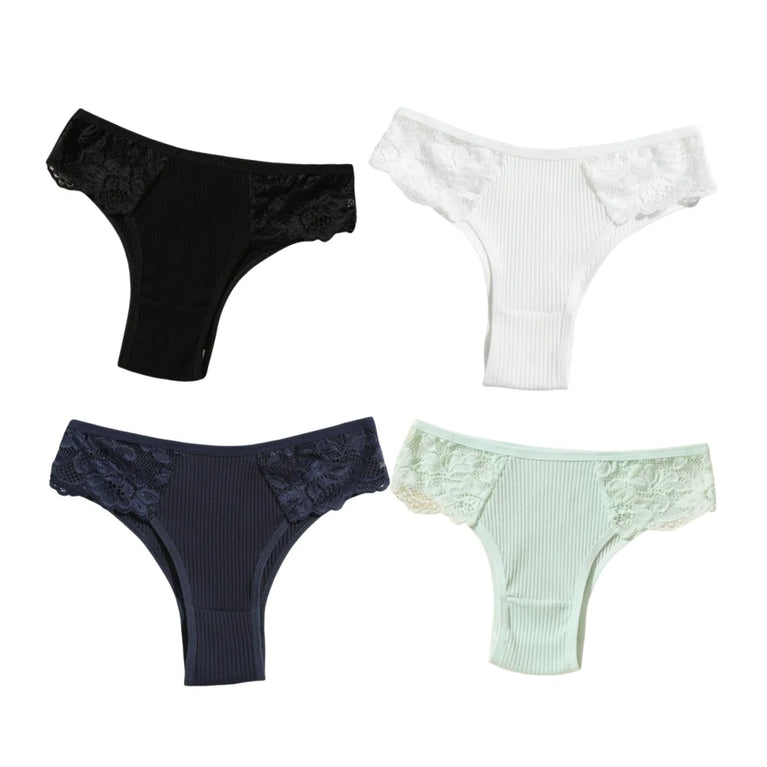 4pc Cotton Lace Set | Low-Waist Brazilian Briefs