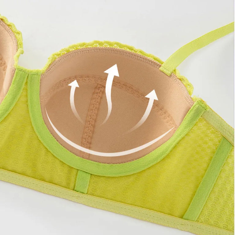 French 1/2 Cup Push-Up Bra Set | Fluorescent Lace Lingerie
