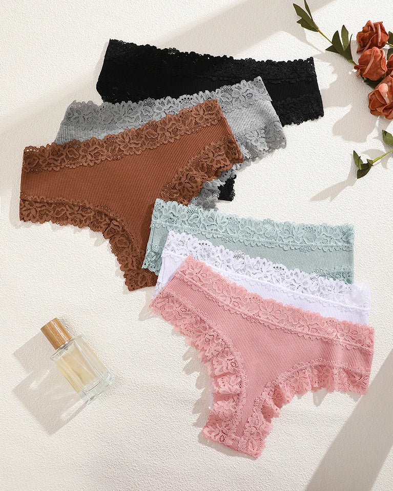 Lace Cotton Brazilian G-Strings (6-Pack) – Low-Rise Breathable Sexy Lingerie