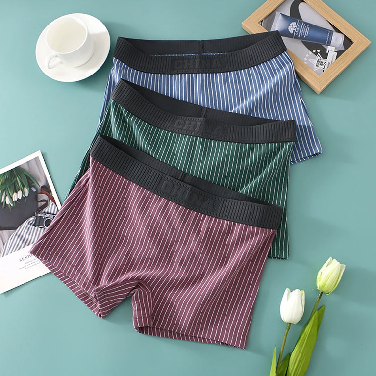 Striped Cotton Boyshorts (3-Pack) – Mid-Rise Breathable Seamless Underwear