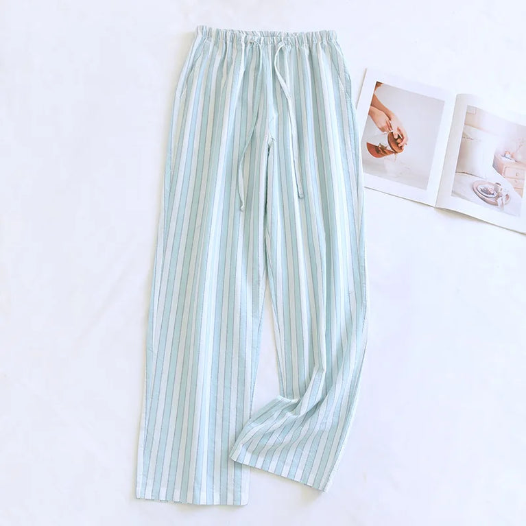 Cotton Gauze Pants | Striped Home Trousers