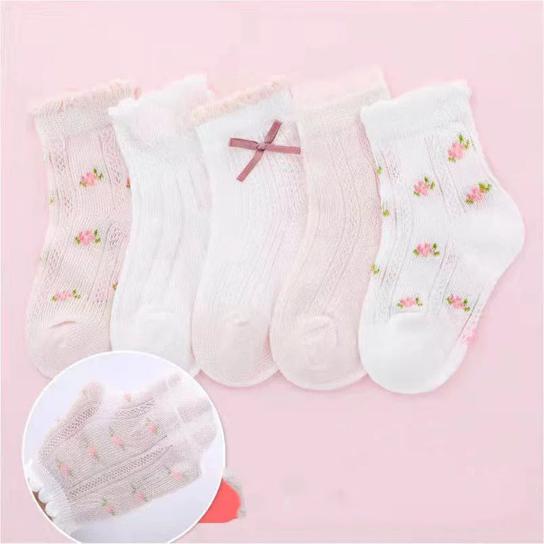 Raise Young 5-Pairs Summer Mesh Socks | Cute Girl’s Princess Set
