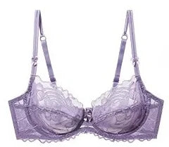 French Gathering Lace Bra Set | Seamless Purple & White Duo
