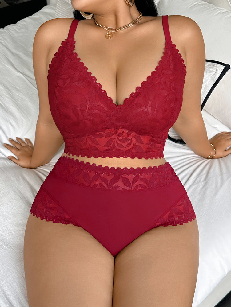 Plus Size Floral Lace Push Up Bra Set – Wireless Sexy Lingerie