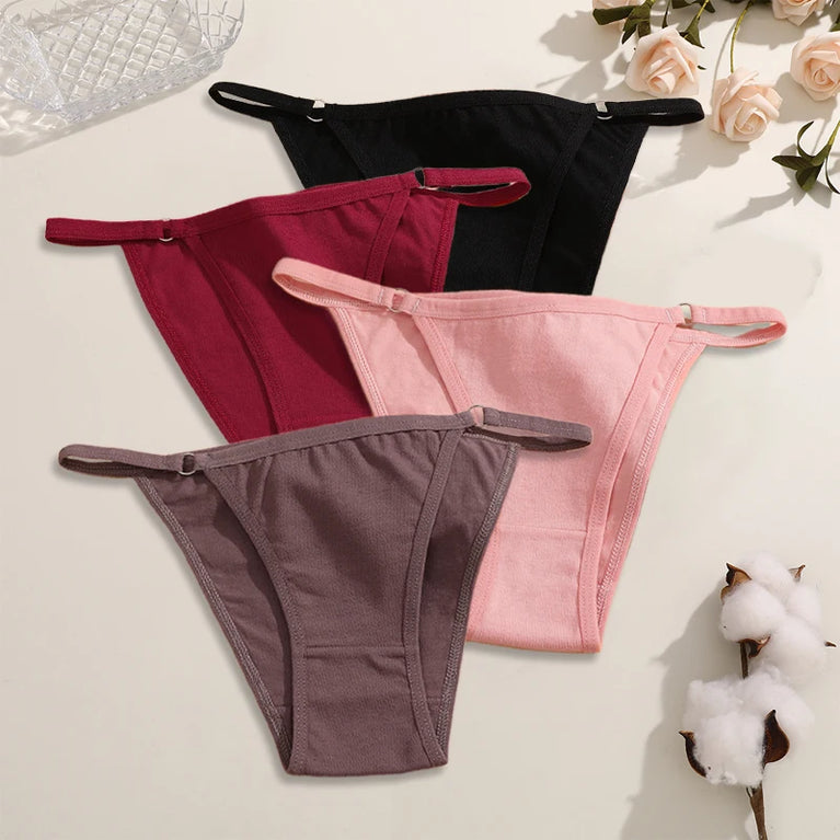4pc Cotton Briefs | Sexy Metal Ring Low-Waist Set