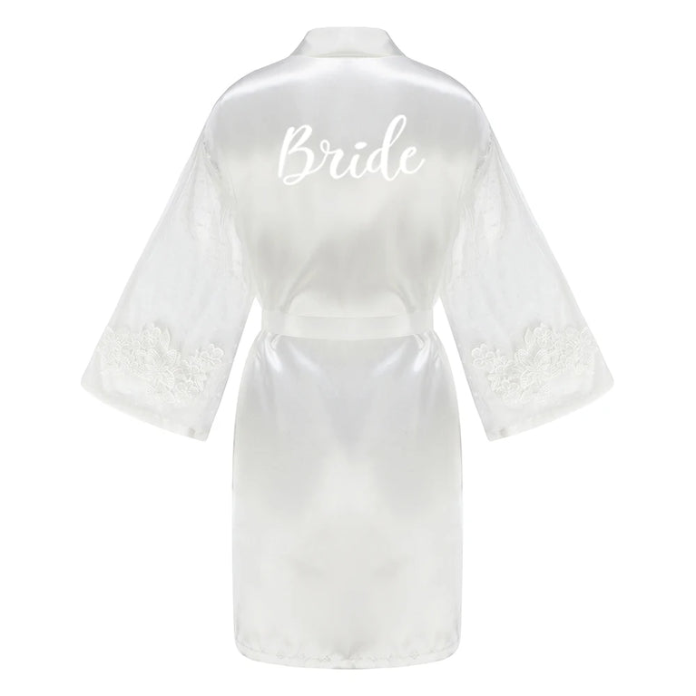 Caramel Wedding Robe | Mesh-Sleeve Satin Kimono