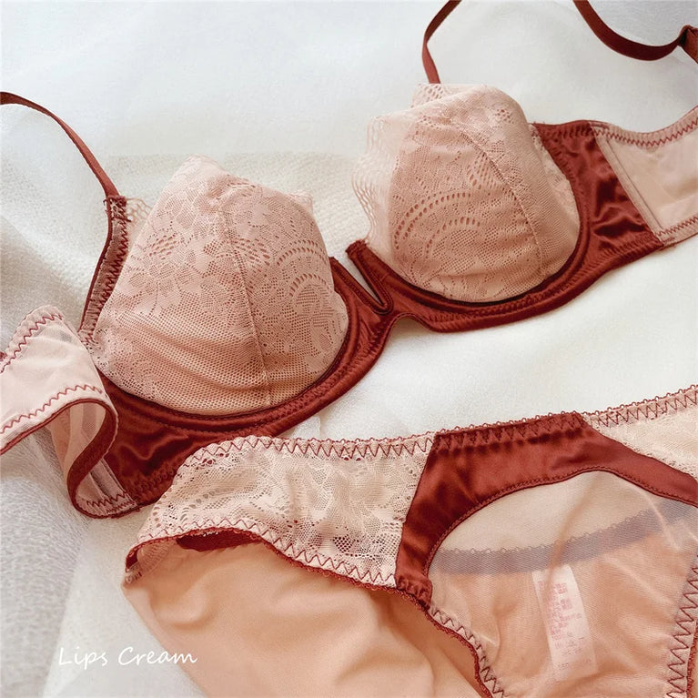 Floral Lace Plunge Push Up Bra Set – Elegant Underwire Lingerie