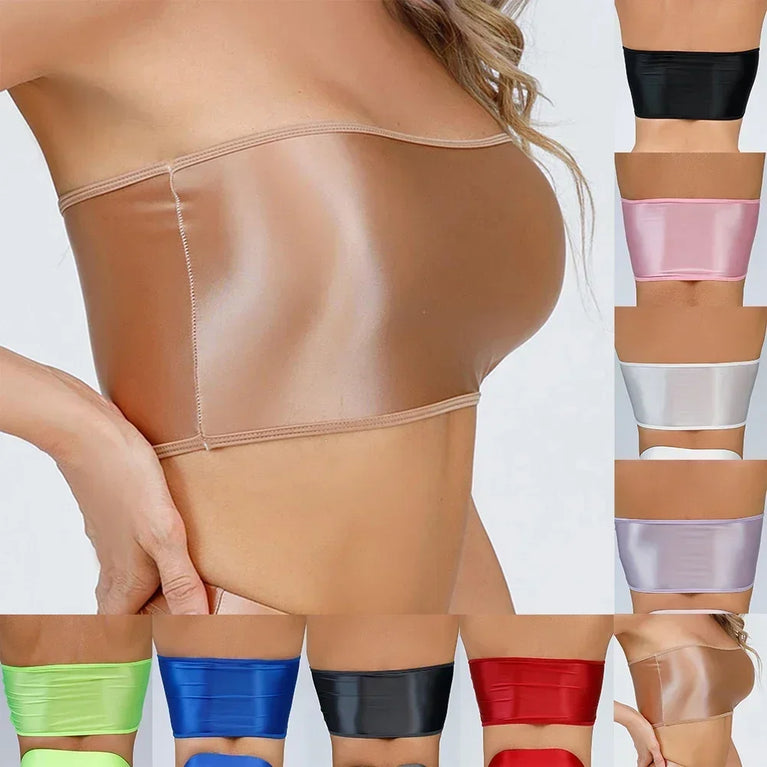 Gemini said Oil Glossy Shiny Strapless Crop Top – High-Stretch Rave Bandeau