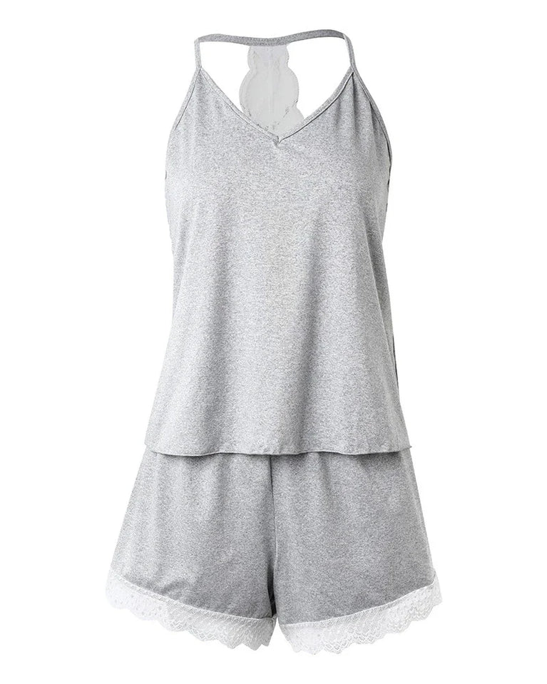 Women’s Crochet Lace Pajama Set | Sleeveless V-Neck Sleepwear