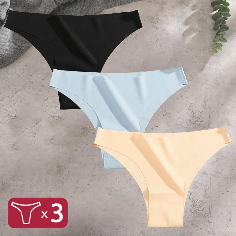 3pc Ice Silk Bikini Set | Seamless Low-Waist Briefs