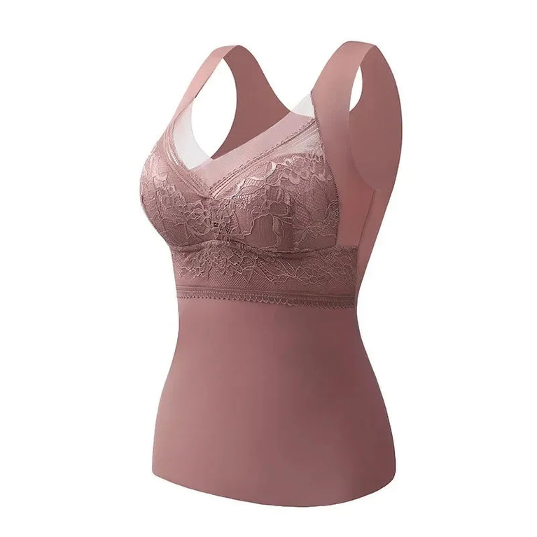 1pcs Woman Thermal Underwear Thermo Lingerie Winter Soft Warm Top Wear Thermo Vest  Undershirt Intimate Lace with Bra Padded