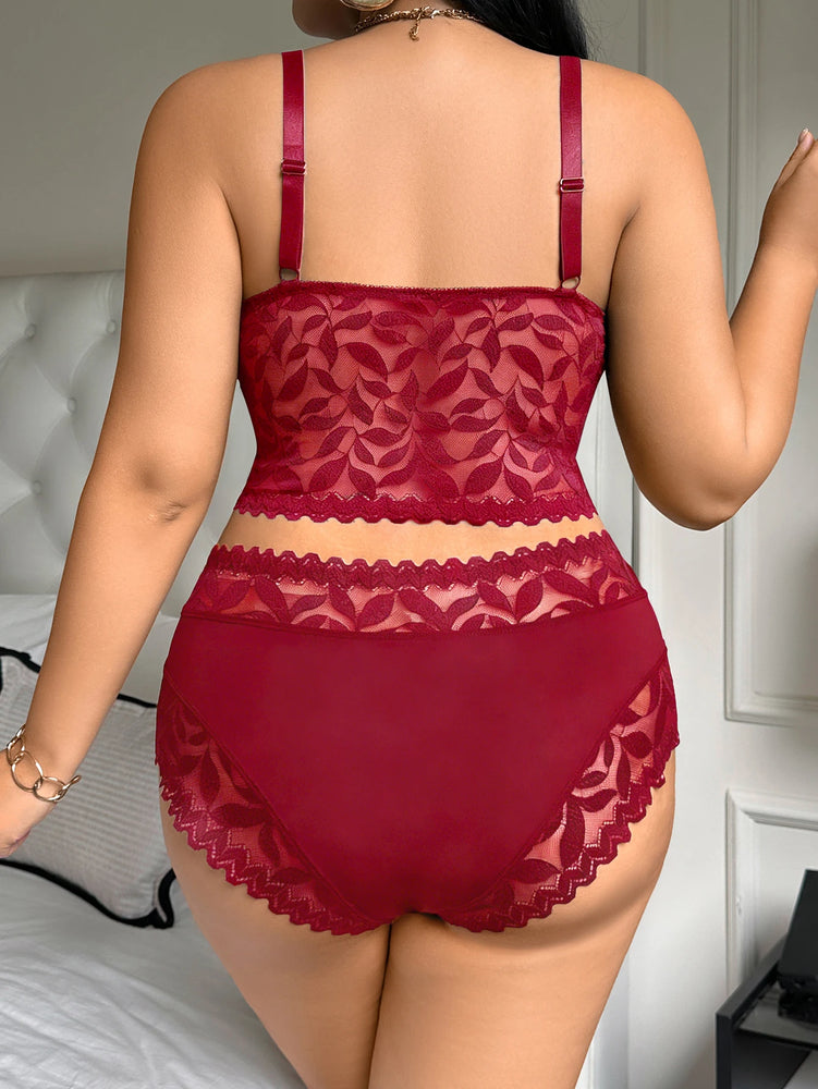 Plus Size Floral Lace Push Up Bra Set – Wireless Sexy Lingerie