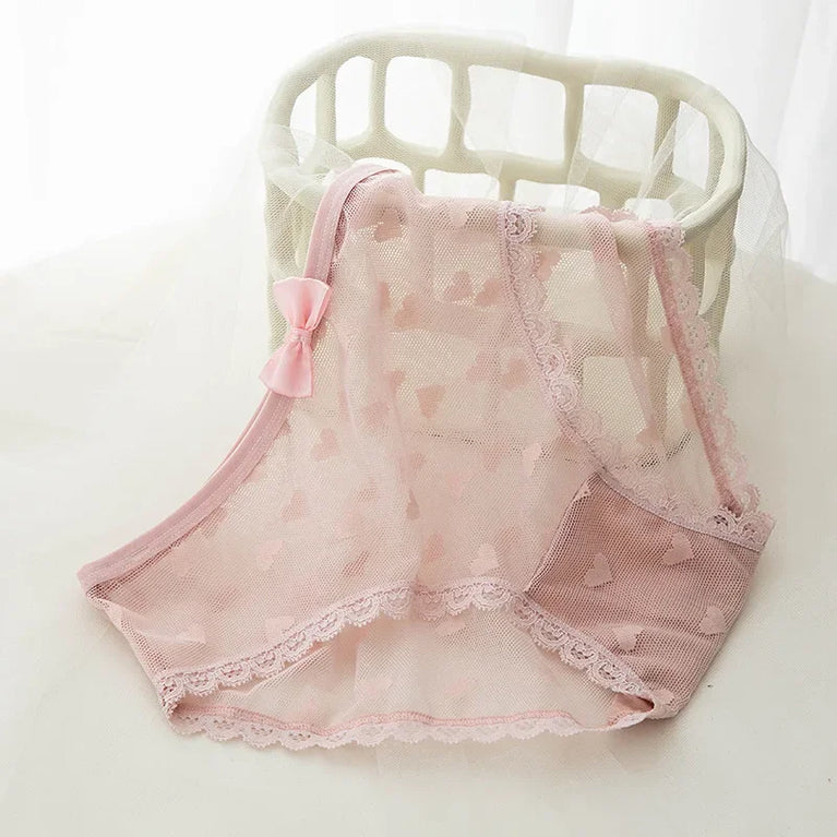 Sweetheart Mesh Briefs | Transparent Bow Heart Panties