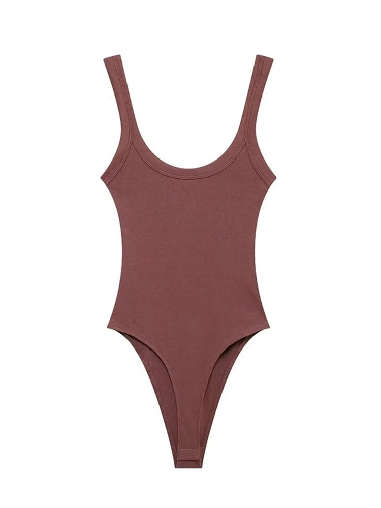 Ribbed Backless Bodysuit | Sexy O-Neck Snap Playsuit