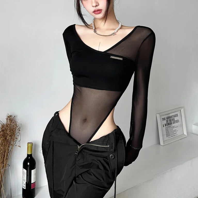 Long Sleeve Bodysuit | Sexy V-Neck Bodycon