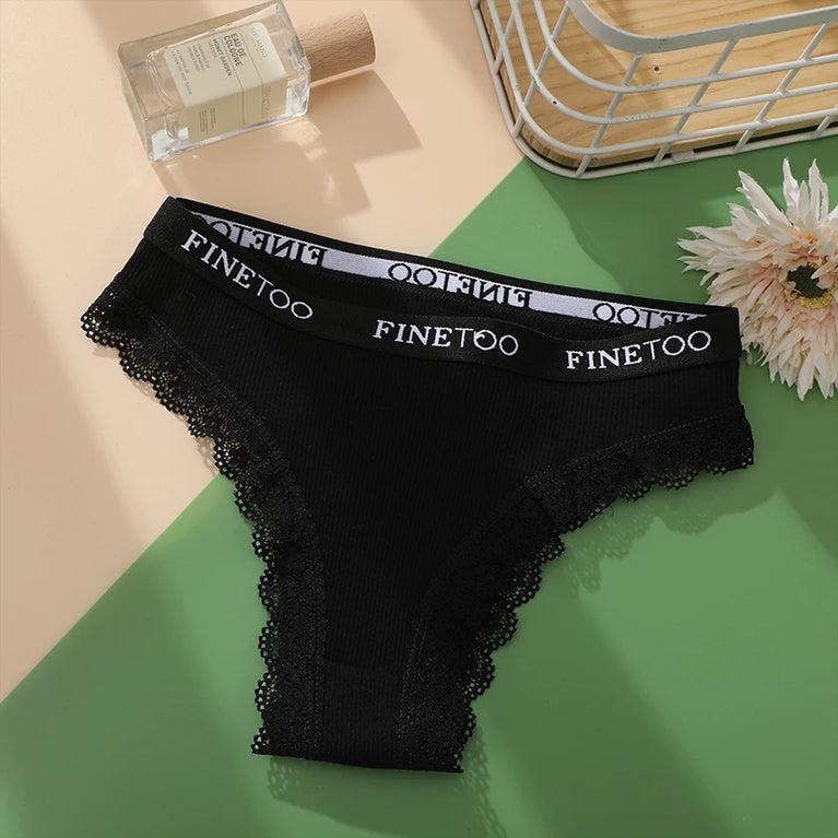 4pc Cotton Bikini Set | Lace Trim Brazilian Briefs