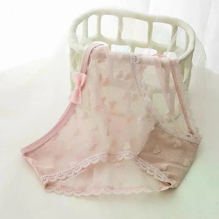 Sweetheart Mesh Briefs | Transparent Bow Heart Panties