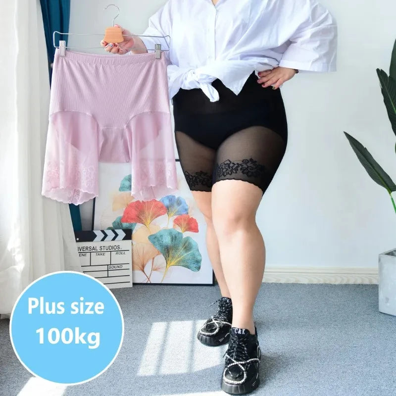 Plus Size Lace Trim Safety Shorts | Anti-Chafing Seamless Underwear