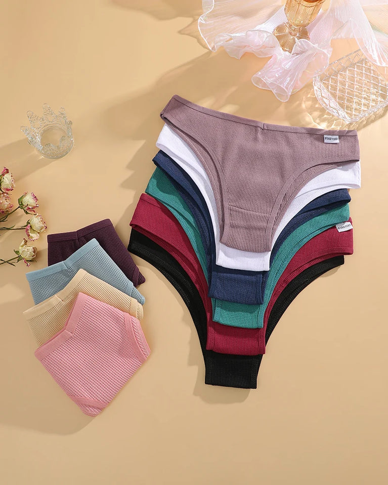 6pc Waffle Cotton G-String | V-Waist Brazilian Set