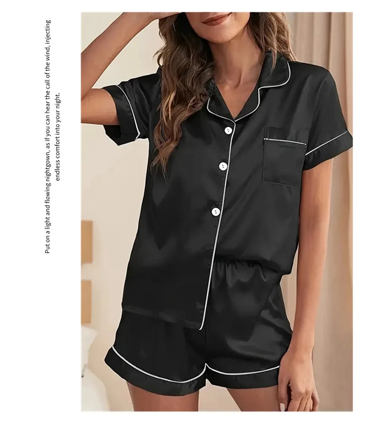 Luxury Satin Pajama Set | Short Sleeve Lapel Home Suit