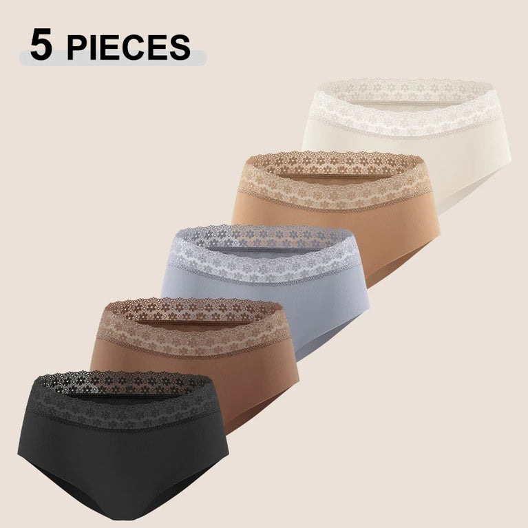 Floral Briefs (5-Pack) – Mid-Rise Breathable Lace-Trimmed Panties