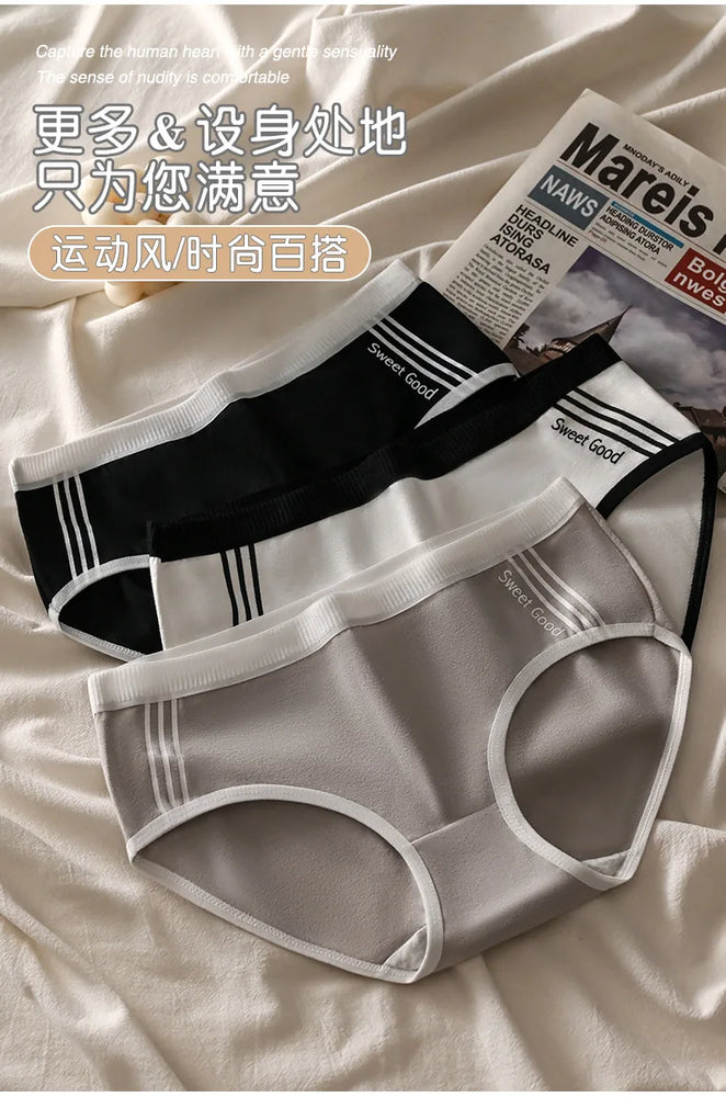 3pc Sporty Low-Rise Briefs | Breathable Letter-Print Panties