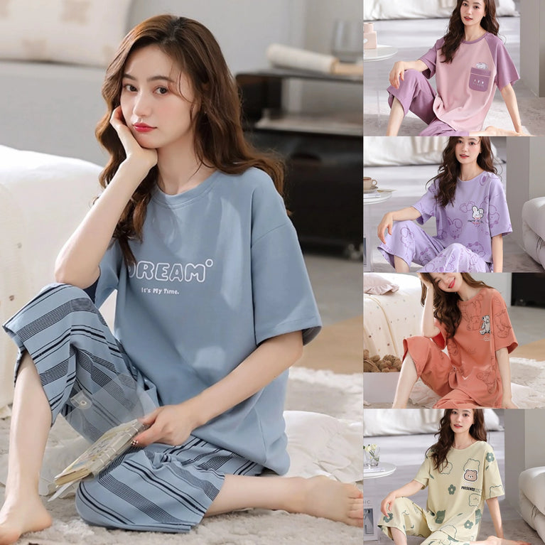 Women’s Summer Pajama Set | Short-Sleeve & Calf-Length Pants