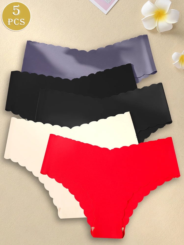 5pc Seamless Scalloped Briefs | No-Show Invisible Comfort Set