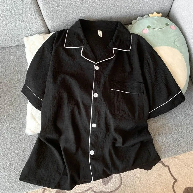 Men's Luxury Solid Pajama Set | Short Sleeve Lapel Home Suit