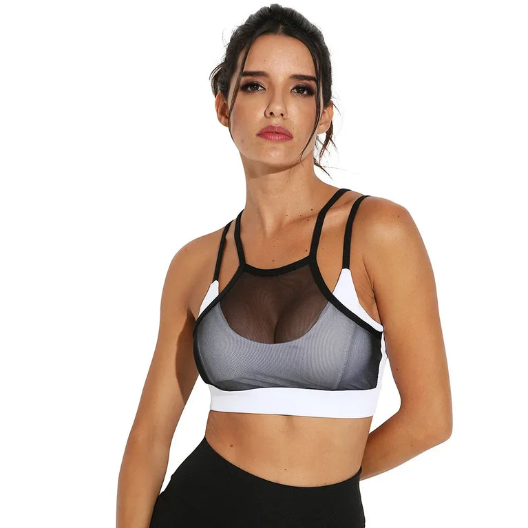 Mesh Accent Yoga Vest | Push-Up Fitness Bra with Chest Pads