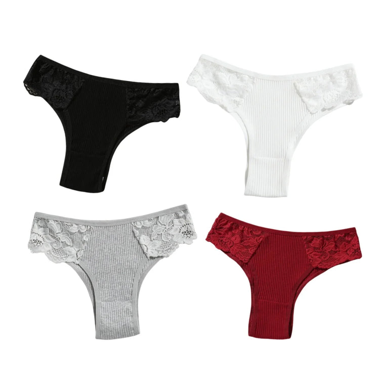 4pc Cotton Lace Set | Low-Waist Brazilian Briefs