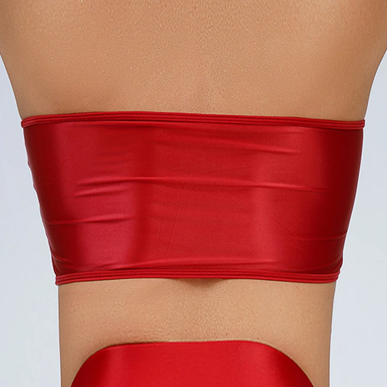 Gemini said Oil Glossy Shiny Strapless Crop Top – High-Stretch Rave Bandeau