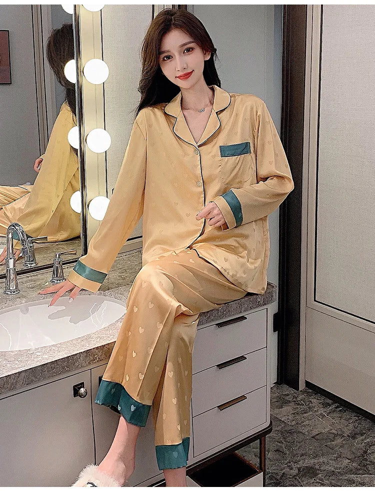 Women’s Ice Silk Animal Print Pajama Set | Autumn 2-Piece