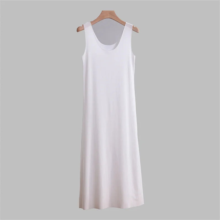 Long Ice Silk Midi Slip | Plus Size Seamless Underdress