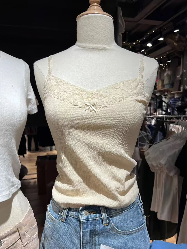Vintage Lace Patchwork Tank Top | Sweet Y2K Summer Camisole