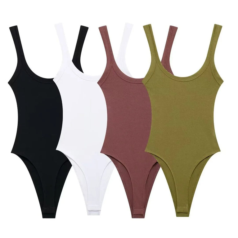 Ribbed Backless Bodysuit | Sexy O-Neck Snap Playsuit