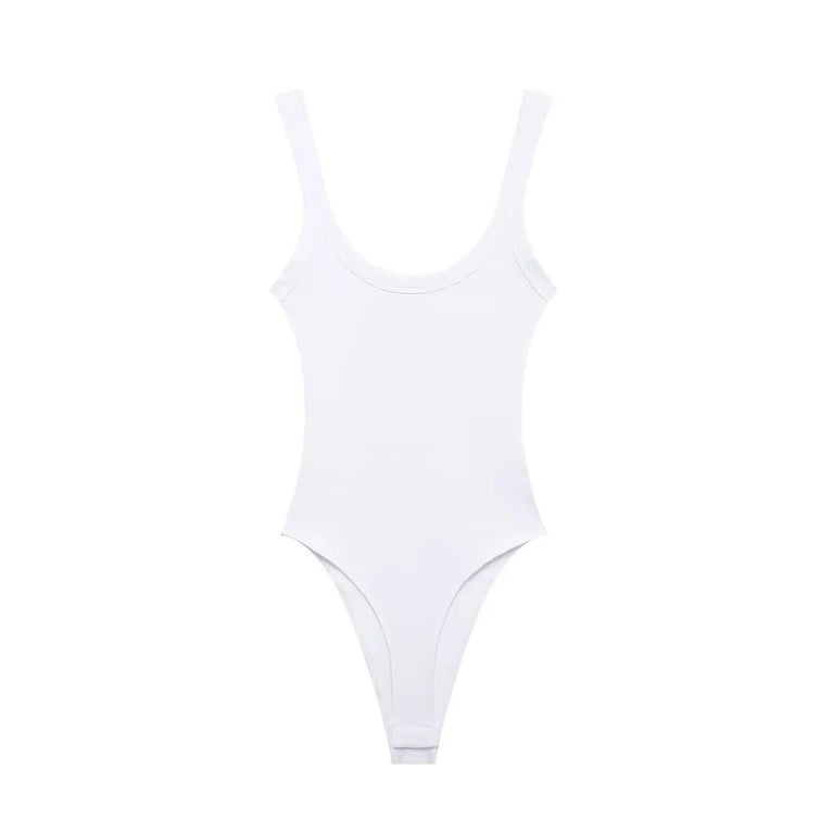 Ribbed Backless Bodysuit | Sexy O-Neck Snap Playsuit