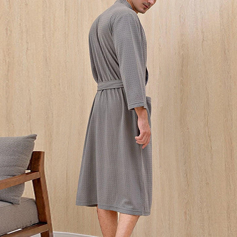 Waffle Texture Summer Bathrobe | Breathable Plaid Robe