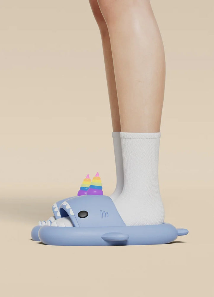 Glow-in-the-Dark Shark Slides | Thick Platform Summer Mules