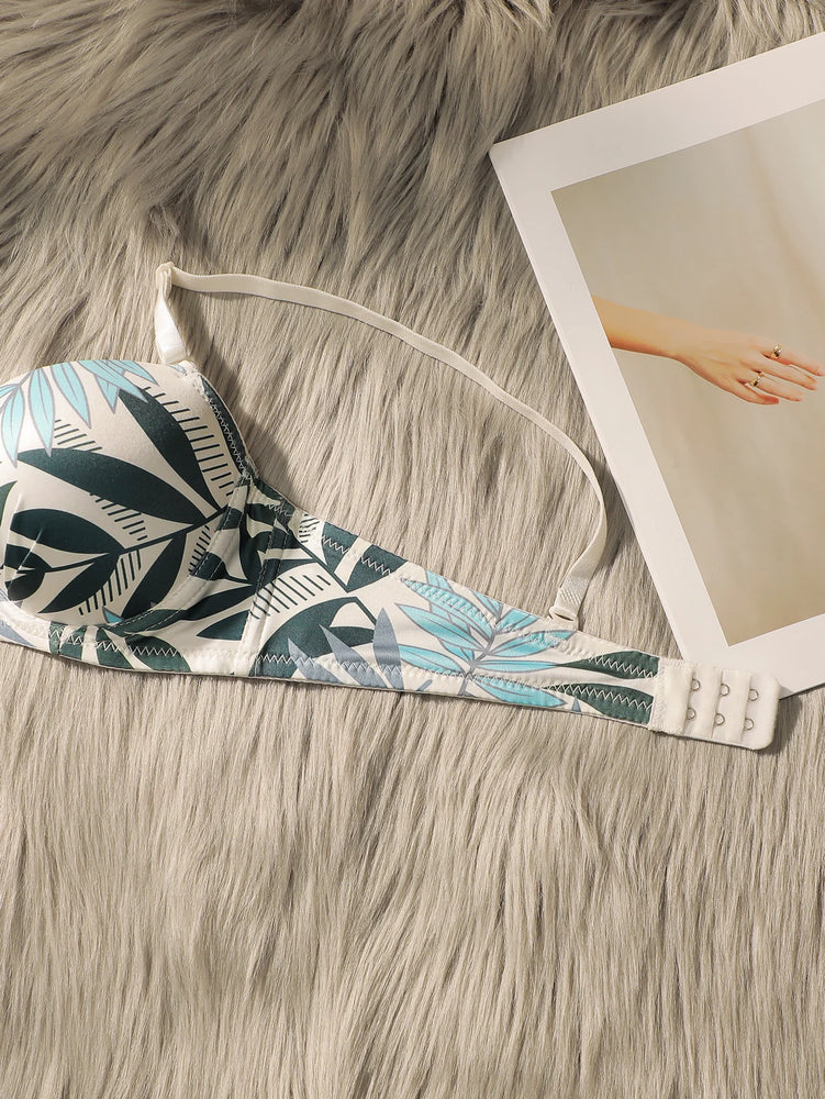 Summer Leaf Print Push-Up Bra Set | Gathering Steel Ring Duo