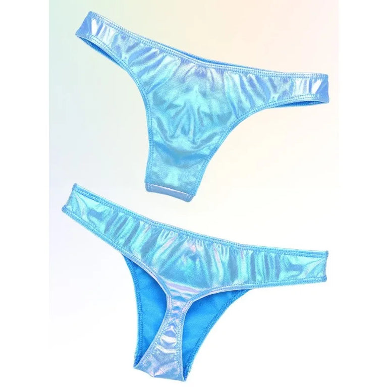 Glossy Gradient Bikini Thongs – Low-Rise Vibrant Swim & Beach G-Strings